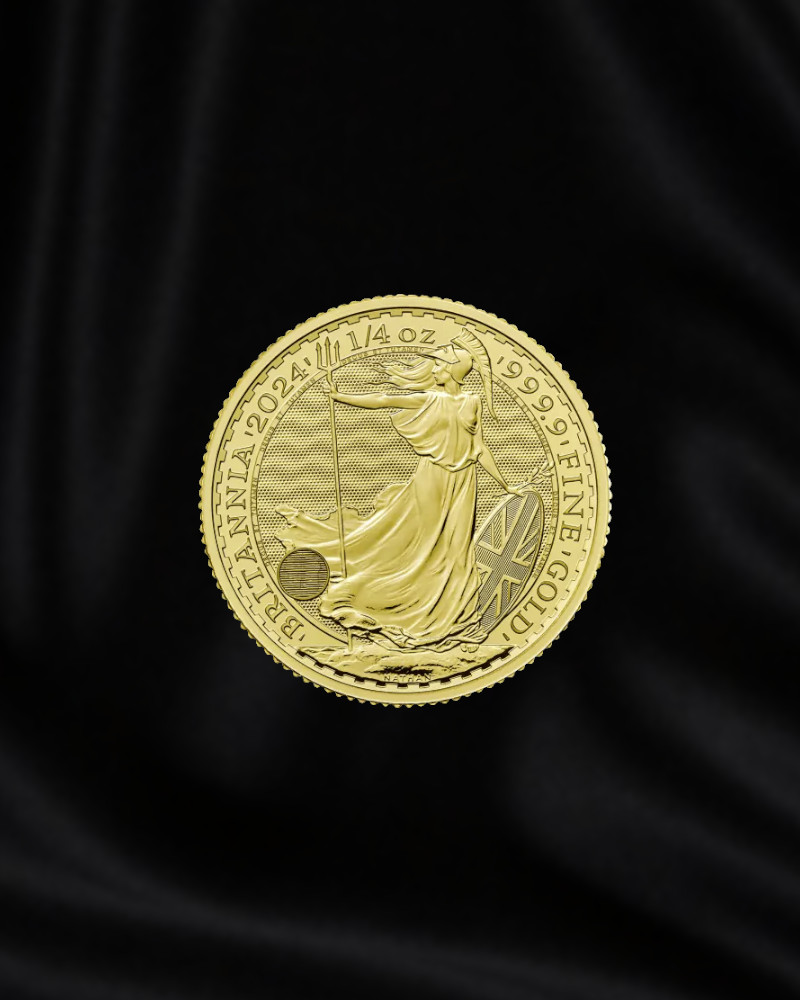 Moneda de oro de inversión de 1/4 onza Britannia. 2024 (Anverso).