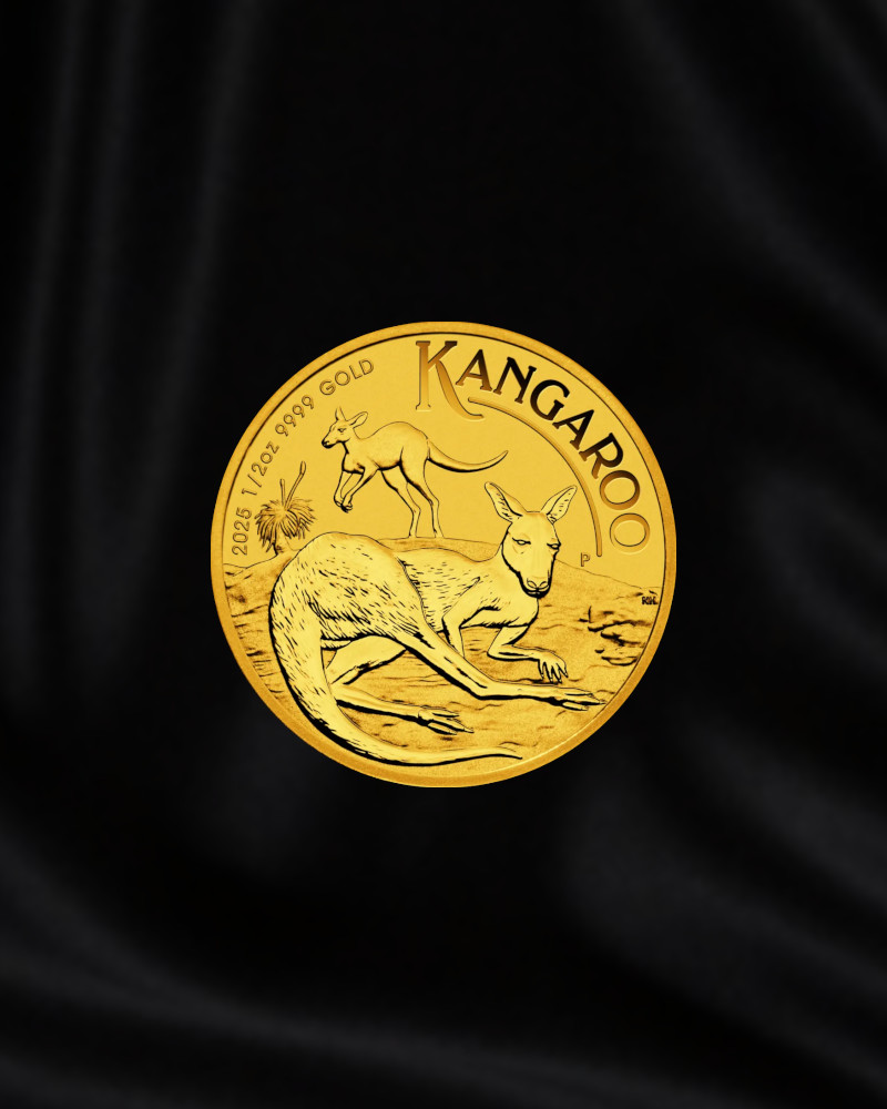 Moneda de oro de inversion 999,9, Canguro de Australia de 1/2 oz. Año 2025
