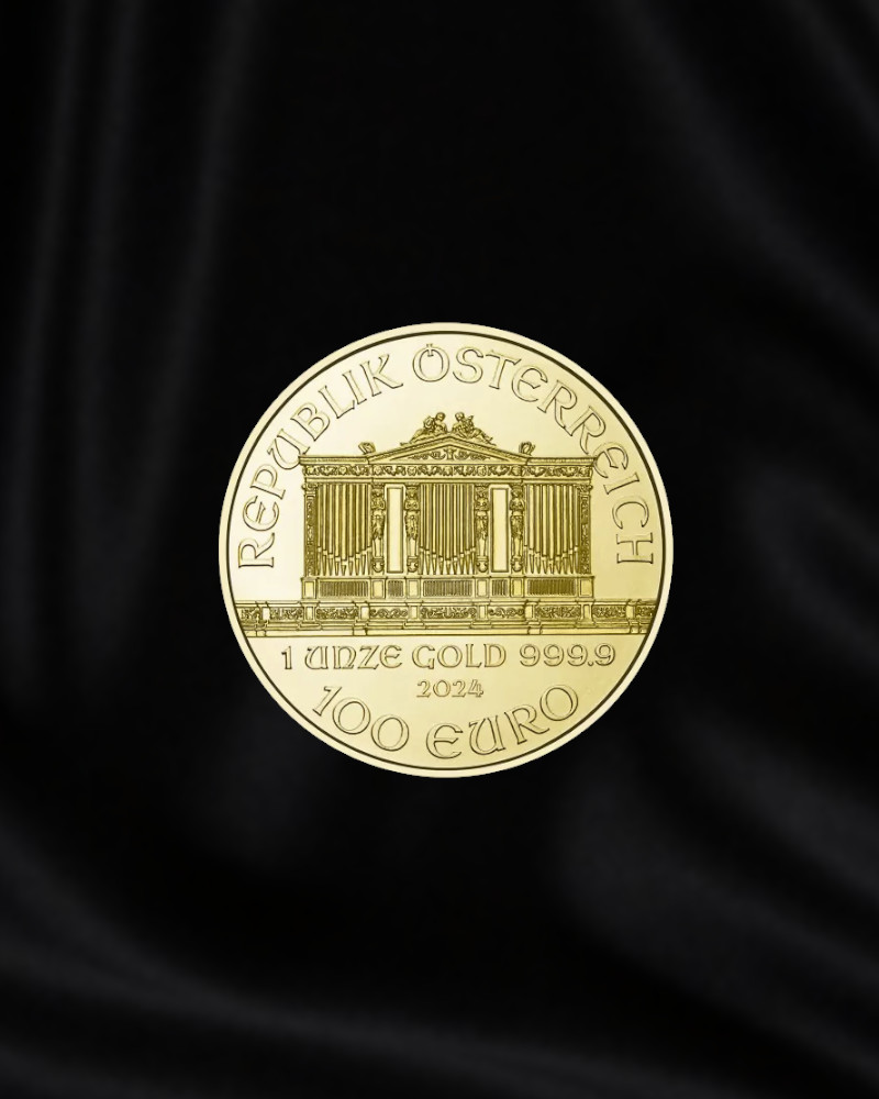 Moneda de oro de inversión 1 onza Filarmónica de Viena. 2024 (Anverso)