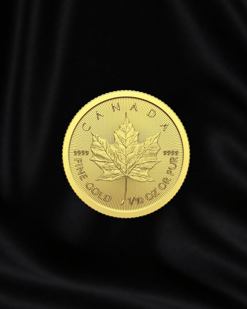 Moneda de ORO Hoja de arce de Canadá de 1/10 oz. 2024 (Anverso)