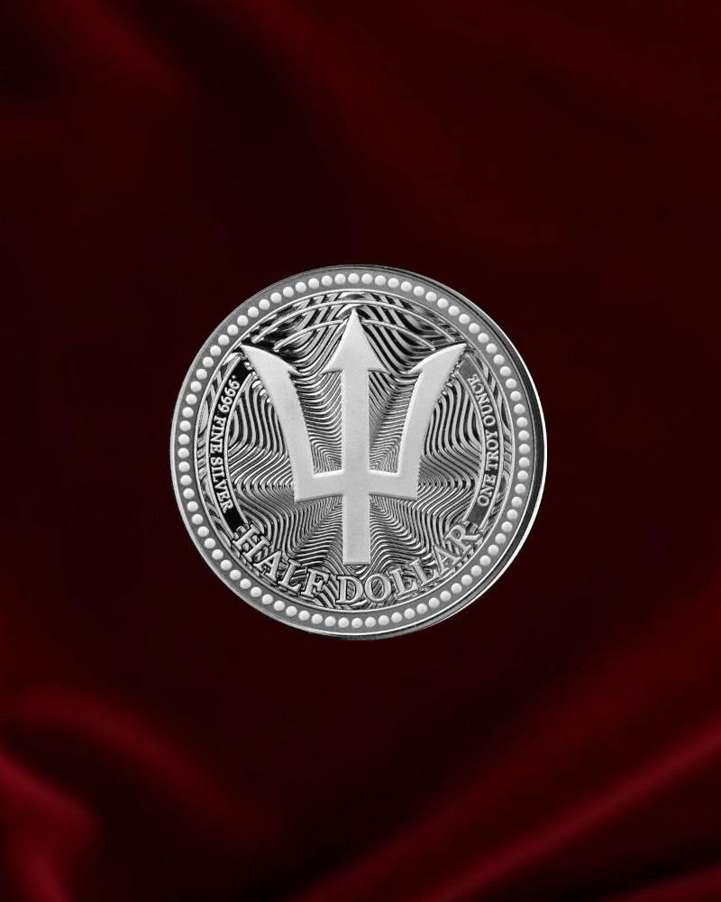 Moneda de plata de inversion de 1 oz del año 2025. Tridente de Barbados