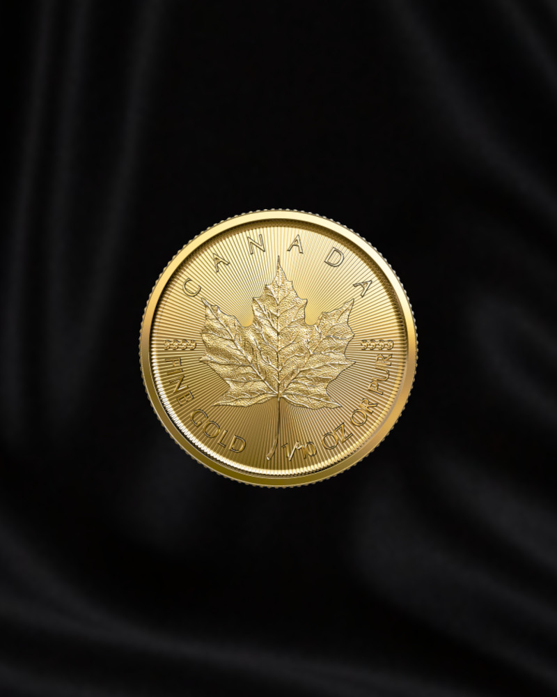 Moneda de oro de inversion arce de canada de 1/10 onza. 2023