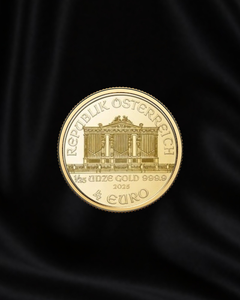Moneda de oro de inversion de 1/25. Filarmonica de Viena. Año 2025. pureza 999,9