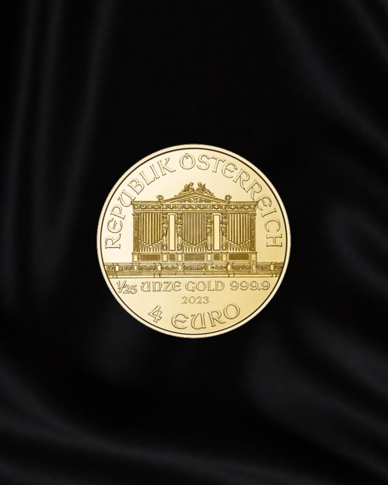 Moneda de oro de inversion 1/25 onza Filarmonica de Viena. 2023