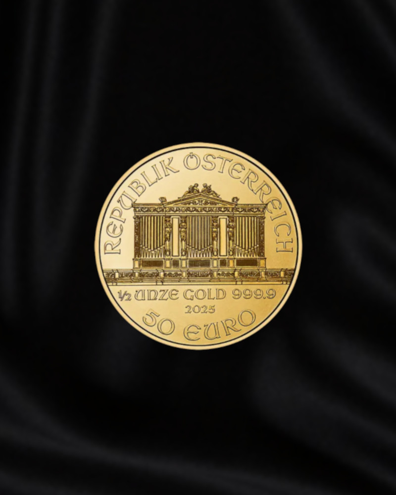 Moneda de oro de inversion 1 /2onza. Filarmonica de Viena. Año 2025. Pureza 999,9.