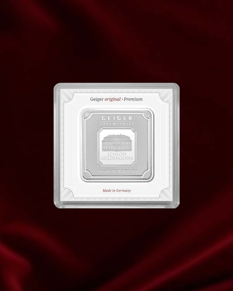 Lingote de plata de inversion de 100 gr de Geiger. Encapsulado
