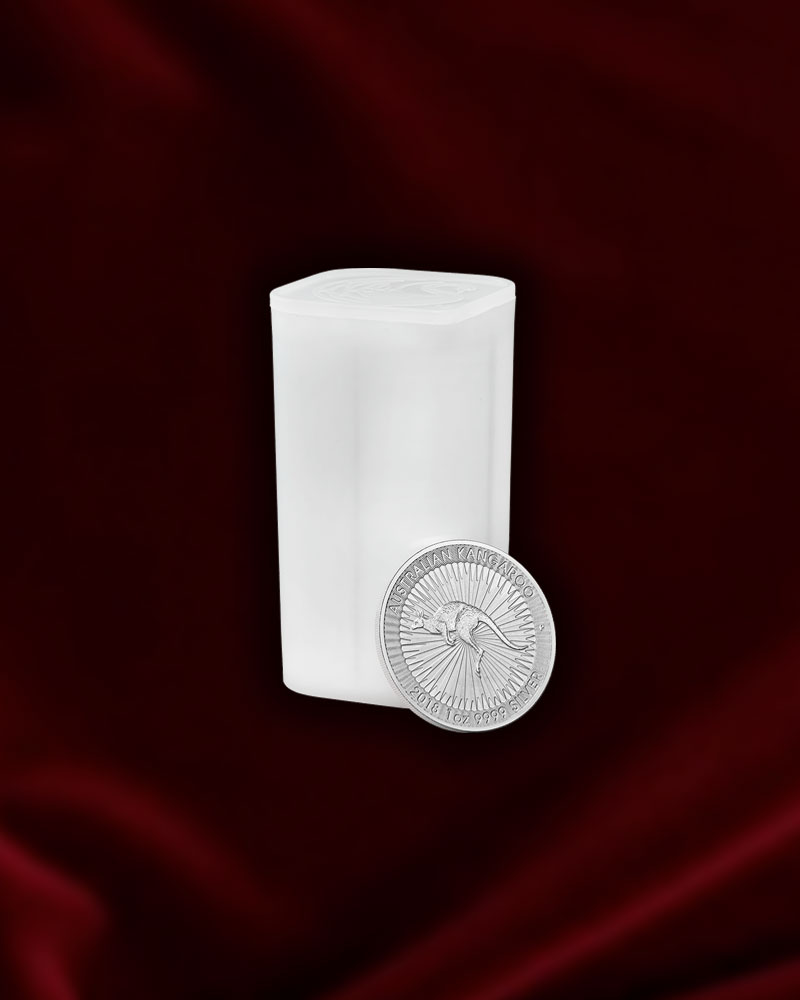 tubo de 25 monedas de plata Canguro de Australia de 1 oz
