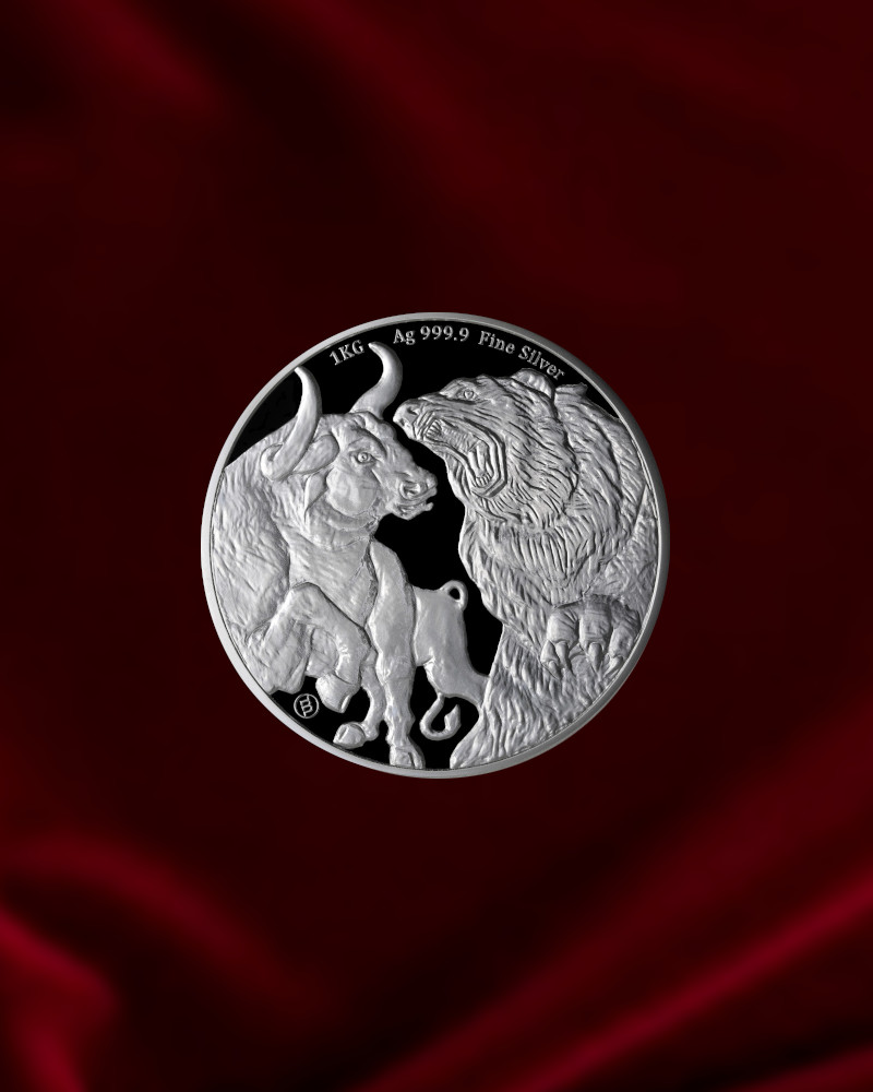 Moneda de plata de inversión de 1 Kg, toro y Oso
