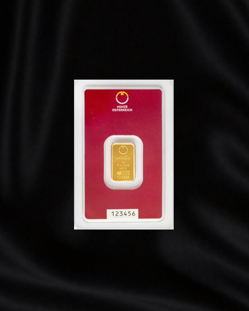 Lingote de oro de inversion Austrian MInt. 5 gr, pureza 999,9