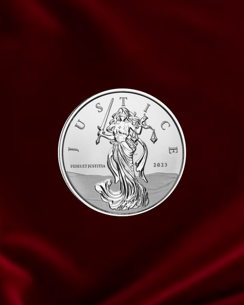 Justicia_anv Moneda de plata de inversion Lady Justice. Señora justicia de 1 onza