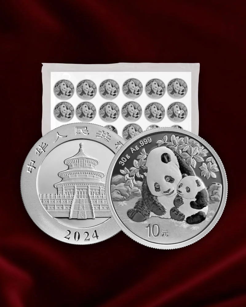 bandeja de monedas de plata Panda China 2024. CMC Metales Preciosos