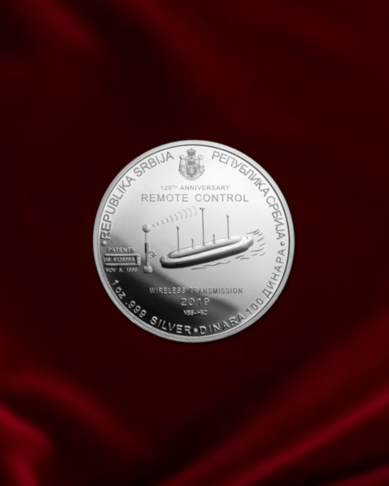 Moneda de plata tesla serbia 2019 - Control remoto 1oz.