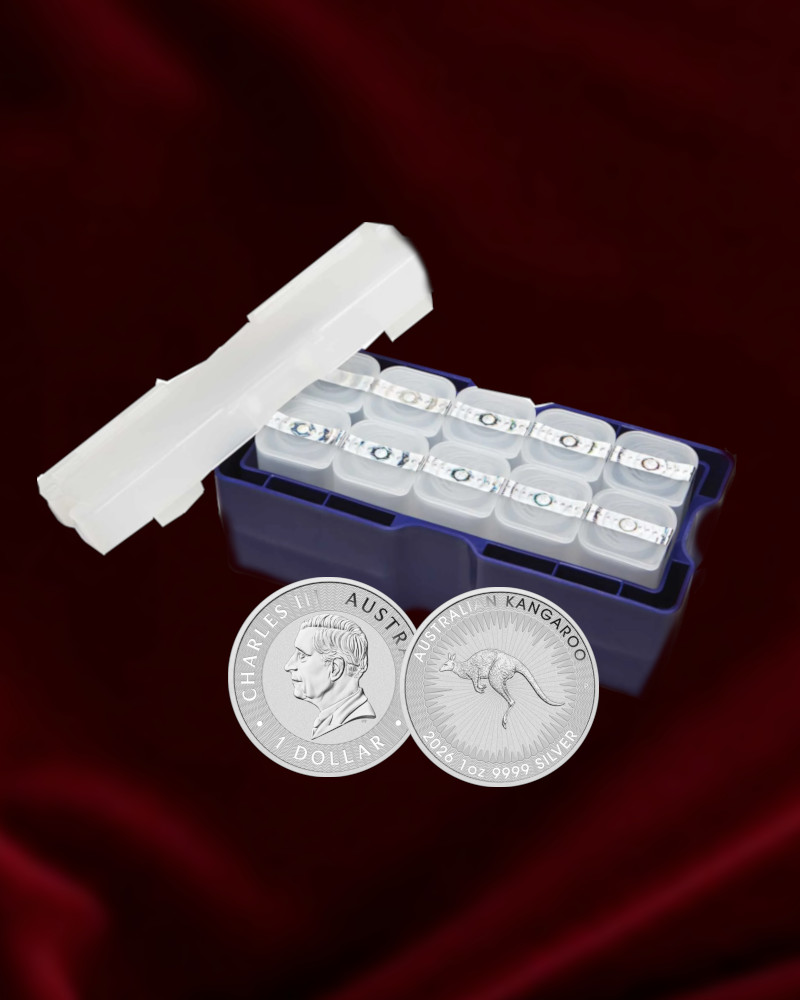 Caja de Monedas de plata de inversion de 1 oz. Canguro de Australia 2026.