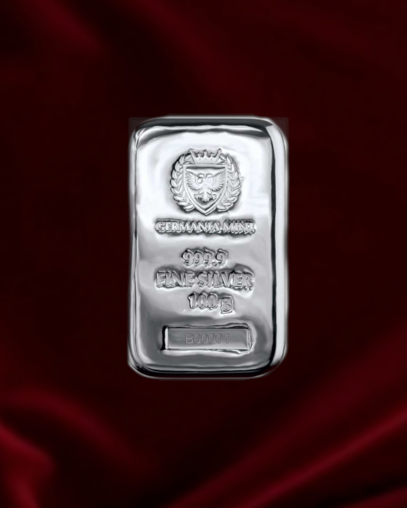 Lingote de PLATA de inversión de 100gr de Germania Mint.