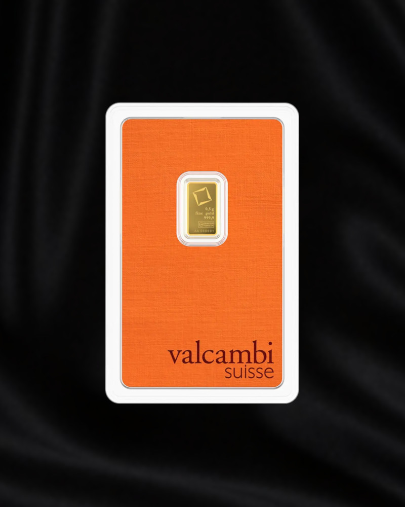 Lingote de ORO de inversión de 0,5 gr de Valcambi