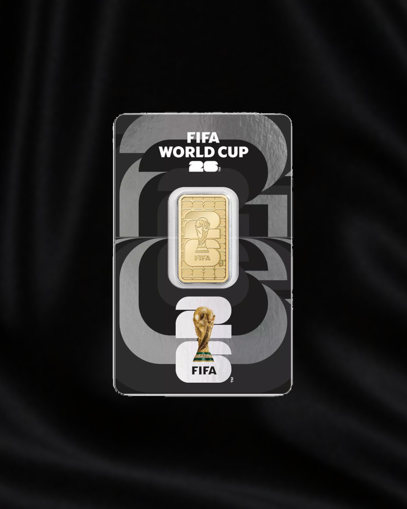 Lingote de ORO conmemorativo Copa Mundial de la FIFA 2026 de 5 gr. Pureza 999,9. Entrega a partir del 15 de julio.