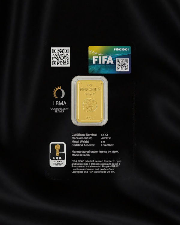 Lingote de oro de inversión de 5 gr conmemorativo del mundial FIFA 2026.