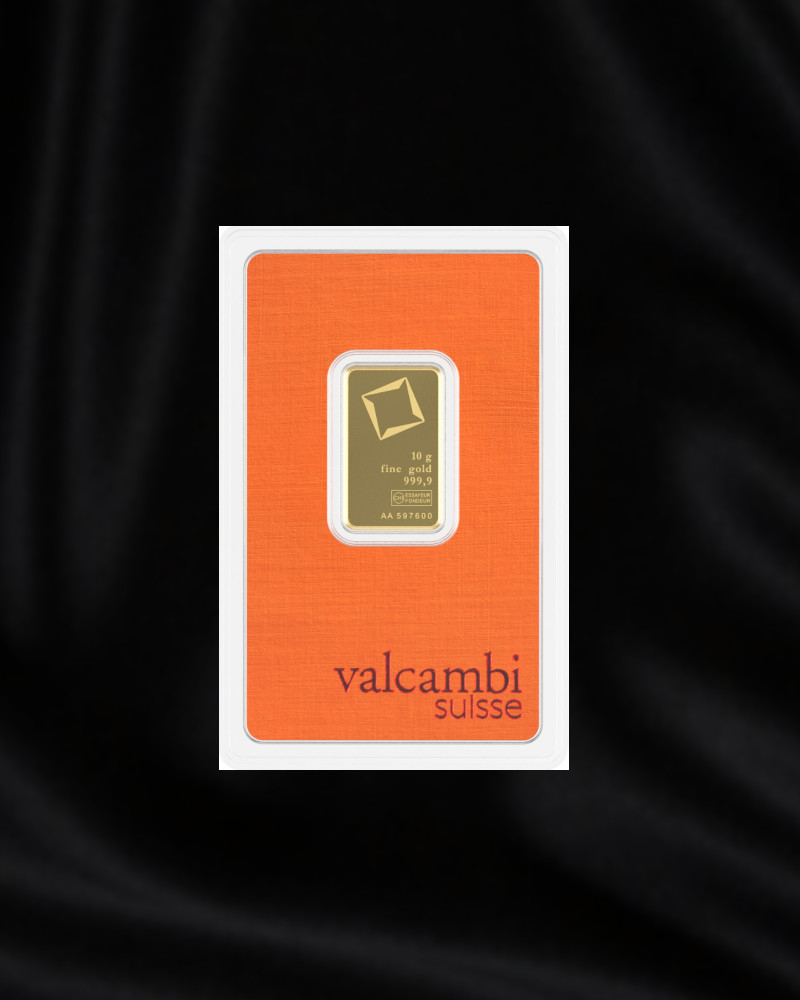 Lingote de ORO de inversión de 10 gr. de Valcambi. Pureza 999,9