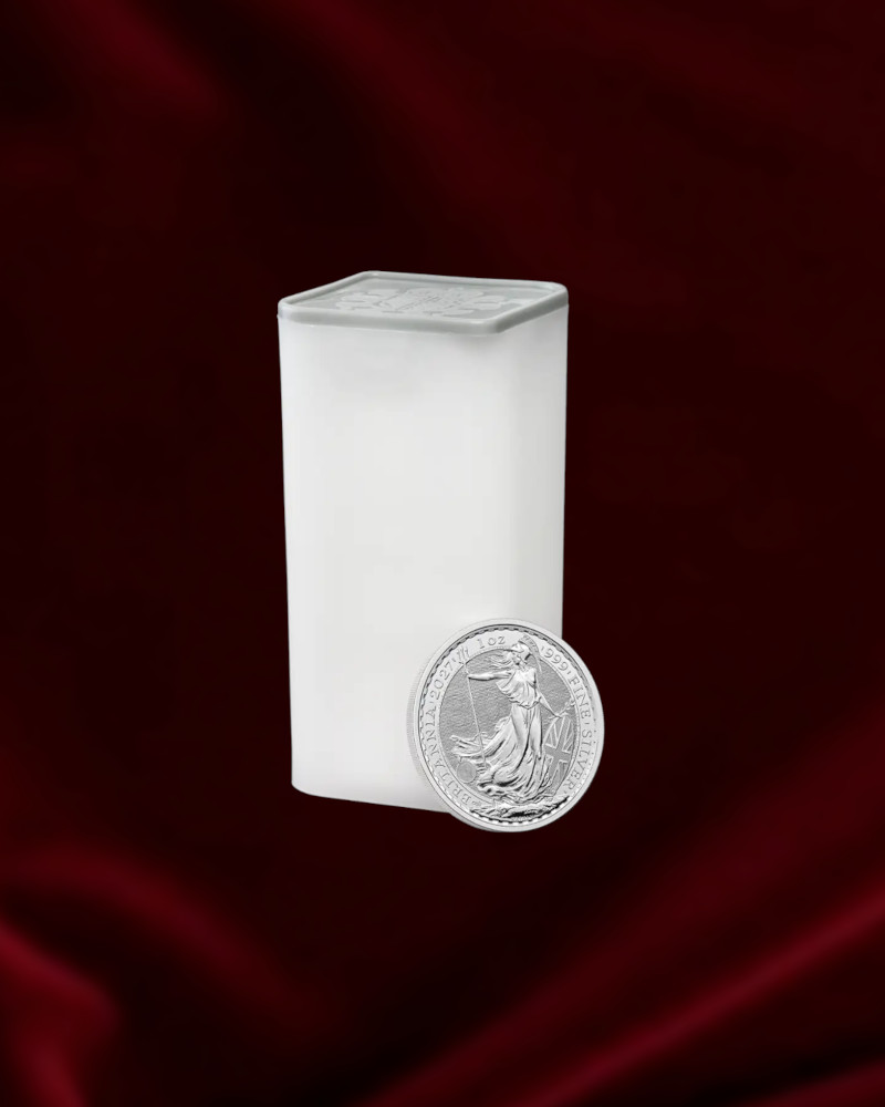 Tubo 25 Monedas PLATA Britannia de Reino Unido de 1oz. 2027, 30º Aniversario